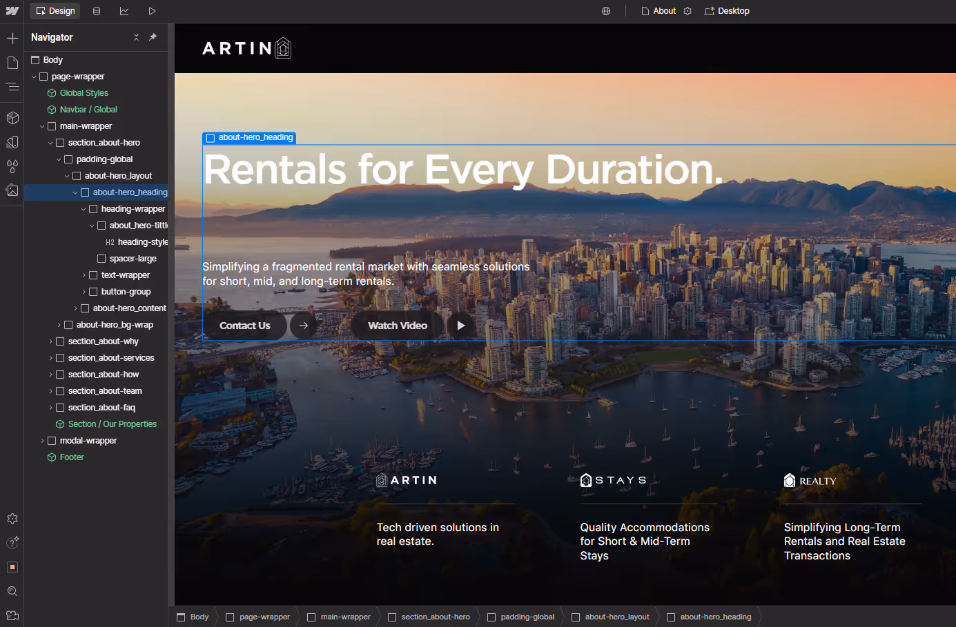 Artin properties a MVP site for booking rentals created by flow cubo