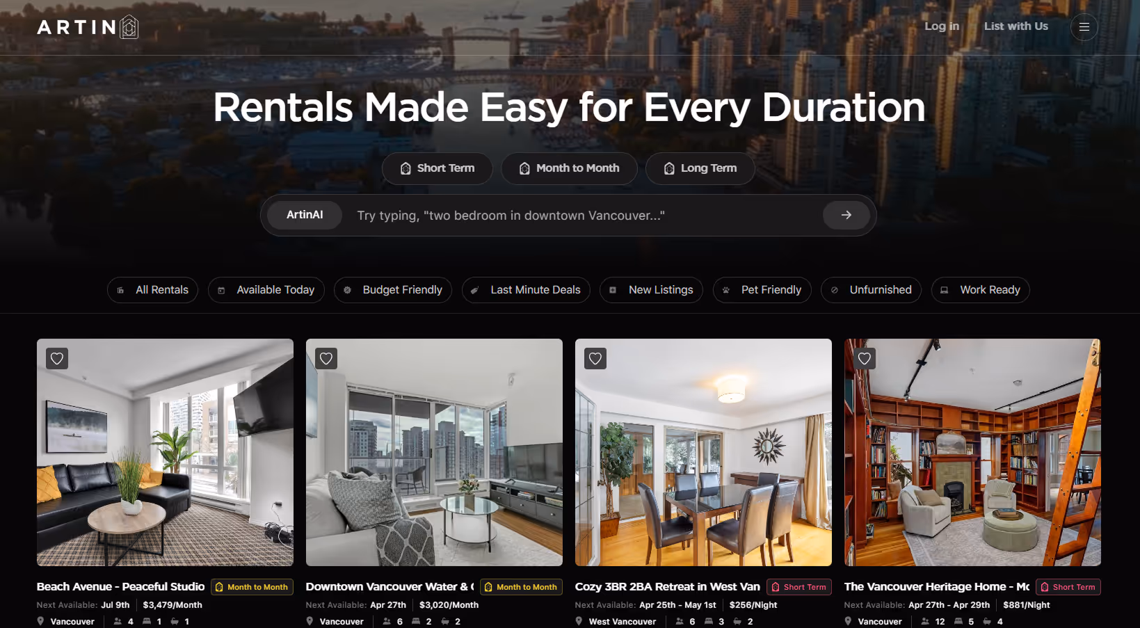 Artin Properties website thumbnail – Modern rental and property management web design by Flow Cubo